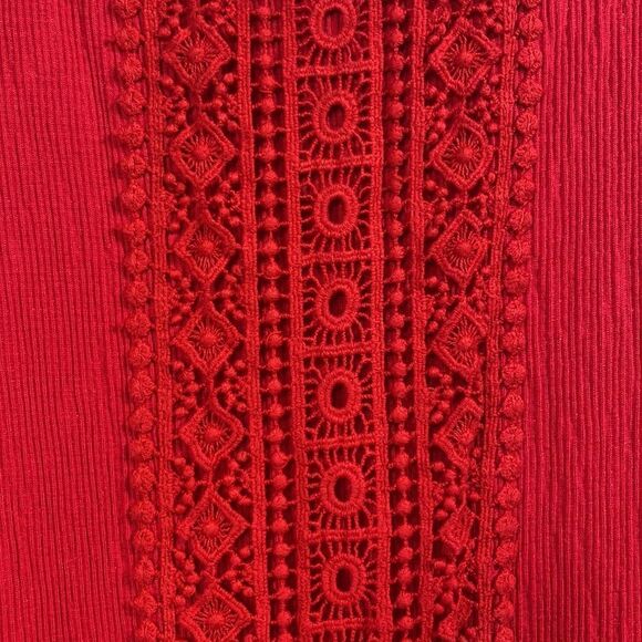 Peter Nygard Red Crochet Embroidered Slit Flared Sleeve Round Neck Blouse - Picture 5 of 16